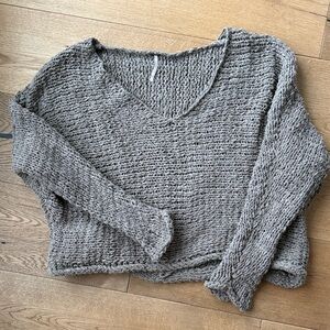 Free people taupe Cozy Knit V-Neck Sweater